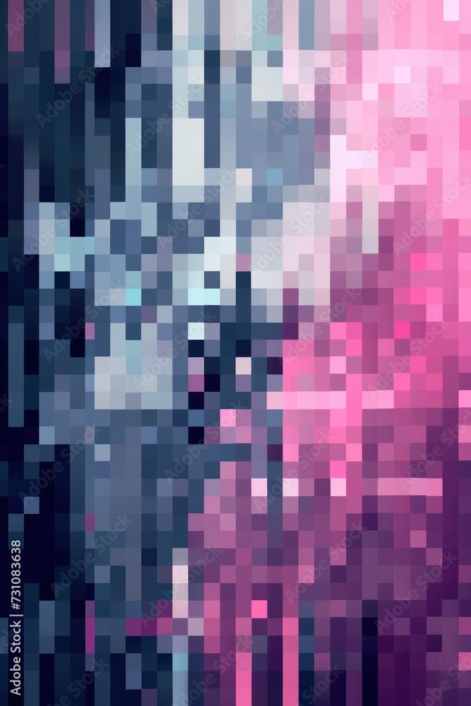 Azure pixel pattern artwork, intuitive abstraction, light magenta and dark gray, grid