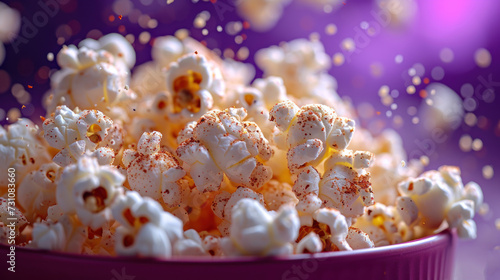 a close up of a bowl of popcorn with sprinkles coming out of the top of the bowl.