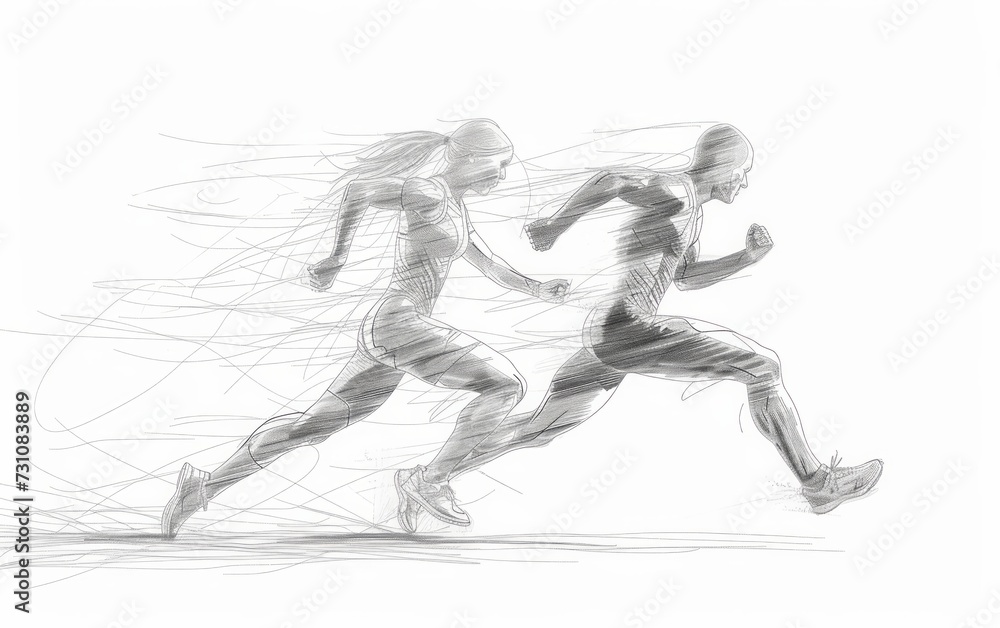 Lineart-style illustration of two figures running.