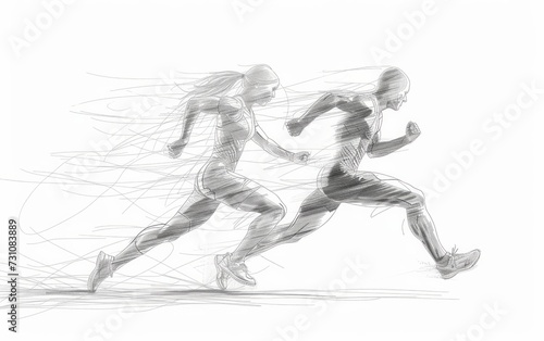 Lineart-style illustration of two figures running.