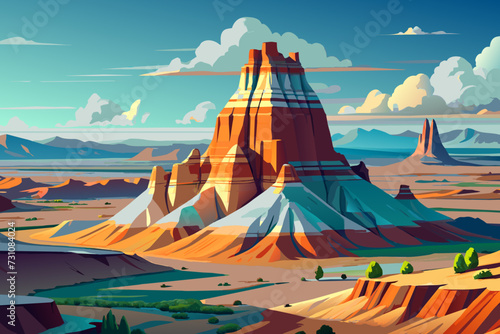 Aerial view of a sandstone mound Valley at sunset