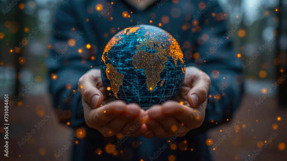 Fototapeta premium Global Connectivity in Hand - Networked World Concept - AI Generated