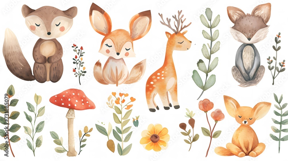 watercolor clip cute animals and nature elements watercolor clip cute animals and nature elements