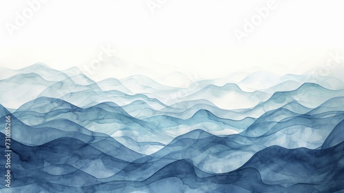 Watercolor depiction of ocean waves featuring curved lines. Abstract drawing with rippled water pattern background.