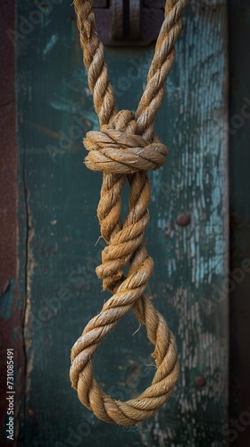 A rope with a knot at the end suggests a promise of security and stability. A knot in the rope skillfully tied symbolizing strength and reliability.