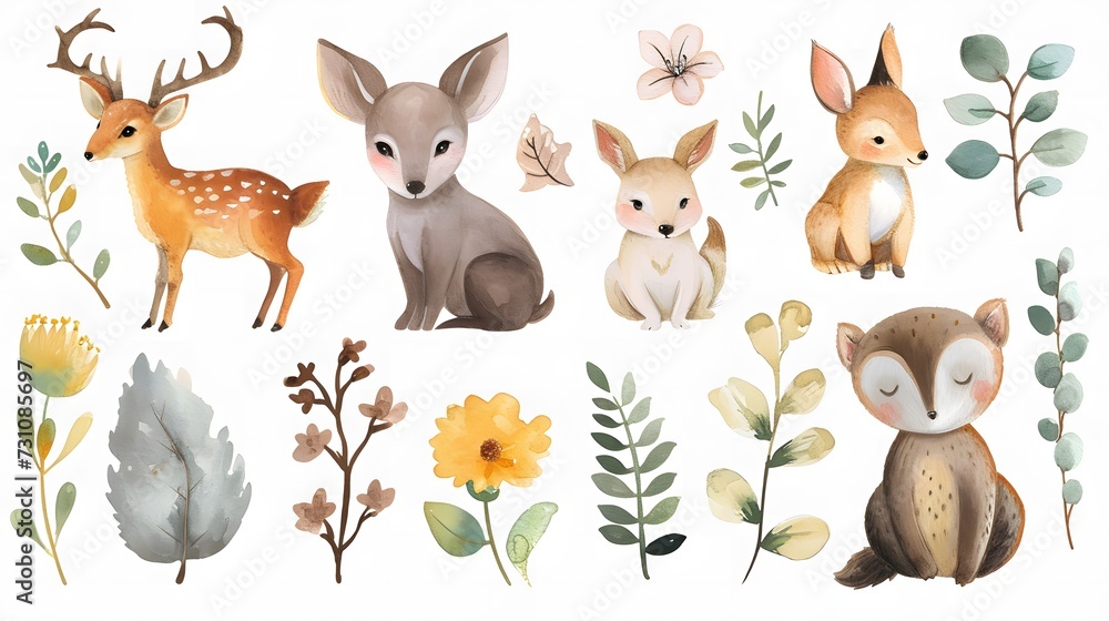 watercolor clip cute animals and nature elements watercolor clip cute animals and nature elements