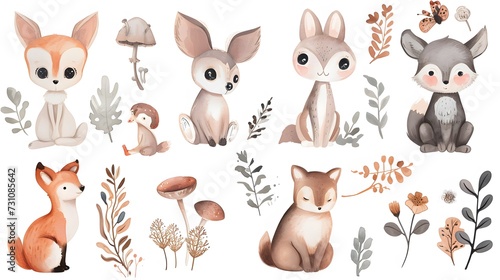 Wallpaper Mural watercolor clip  cute animals and nature elements Torontodigital.ca