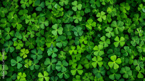 Three-leaf clover, green background, symbolizing good luck and the beauty of nature, captured in vibrant detail to highlight the simplicity and charm of this classic symbol. St.Patrick 's Day