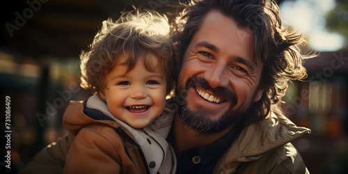 Man and little boy that smiles in daylight