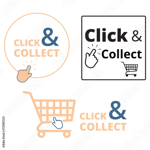  Haga clic y recopile, cesto de compras. Vector