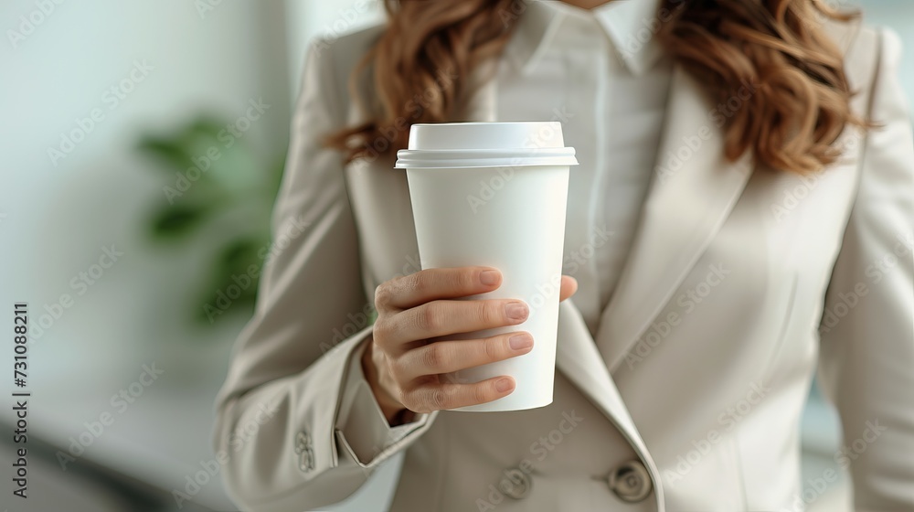Close up of senior woman s hand holding an empty coffee to go paper cup, business concept Close up of senior woman s hand holding an empty coffee to go paper cup, business concept