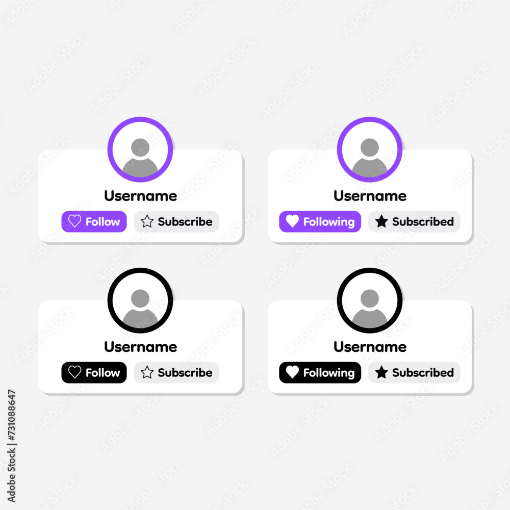 Social media banner template. Follow and subscribe button. Following ...