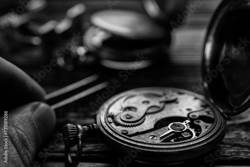 Watchmaker workshop. Mechanical watch repair process