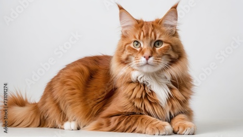 Portrait of Red maine coon cat on grey background