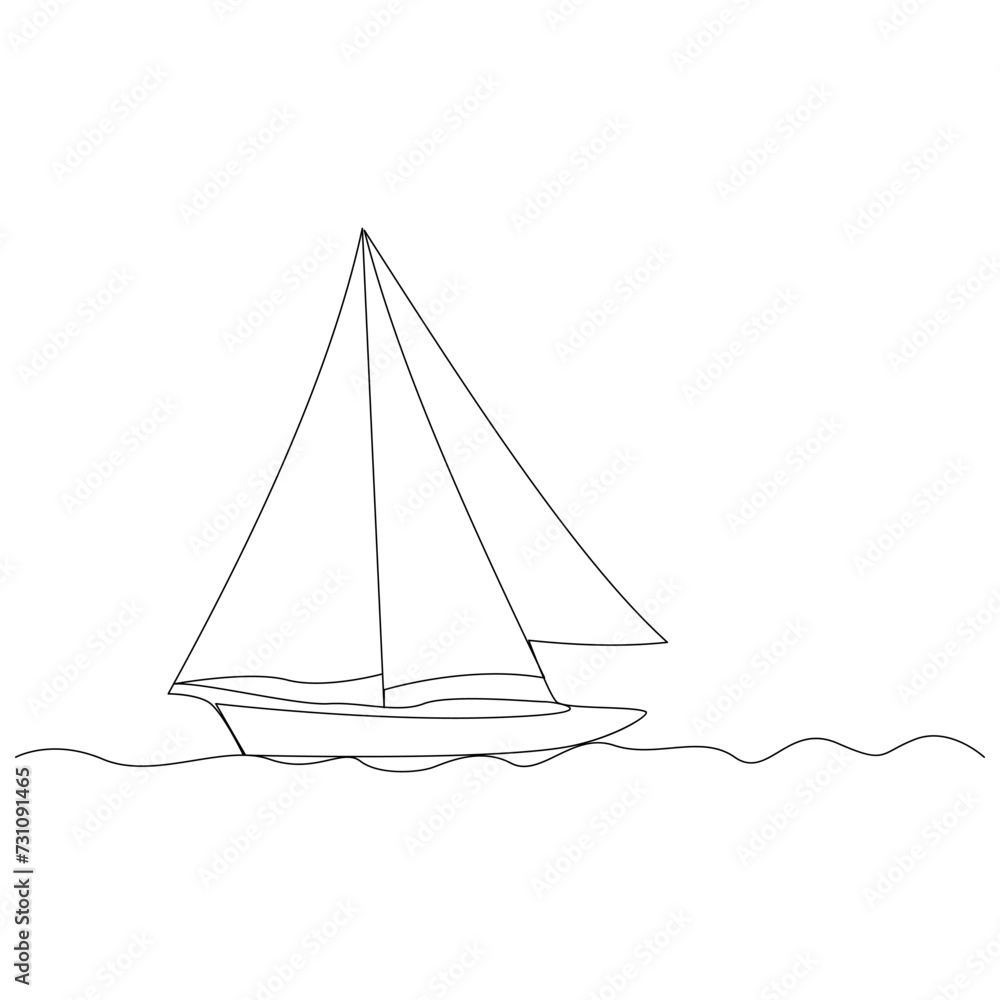Sea Sailboat Continuous one line drawing out line vector illustration Sea Sailboat Continuous one line drawing out line vector illustration