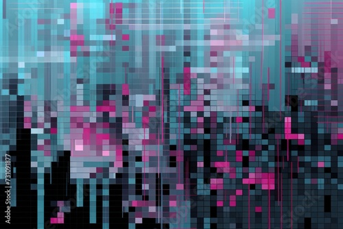 Pink and Turquoise pixel pattern artwork © Celina