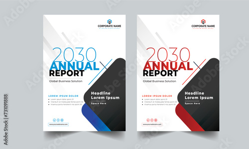  Red & cyan color annual report business brochure design template