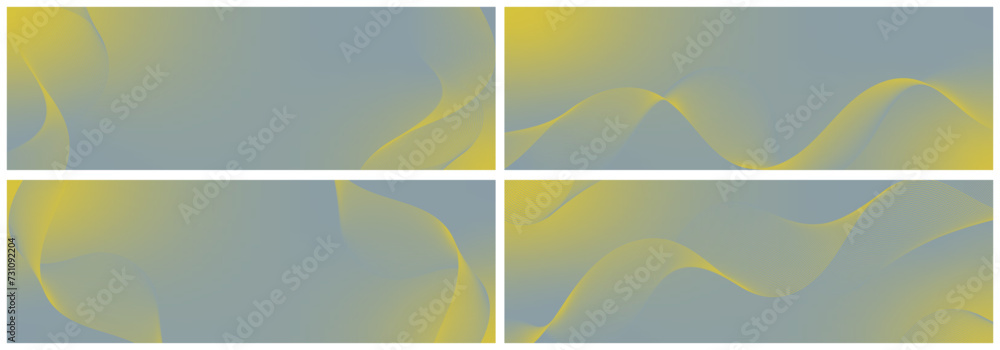 Obraz premium Abstract background vector set grey, yellow with dynamic waves for business. Futuristic technology backdrop with network wavy lines. Premium template with stripes and gradient mesh for banner, poster