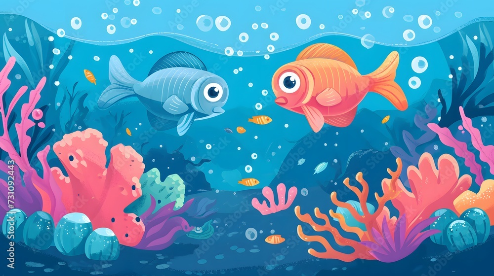 Fototapeta premium underwater clip art collection with marine life and ocean elements