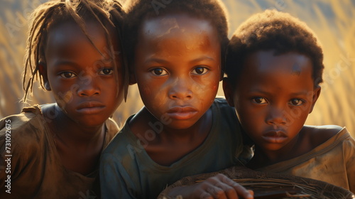 Hungry African children are begging for food. Malnutrition, portrait of refugee children. Africa, poverty, poor, faces of kids portrait