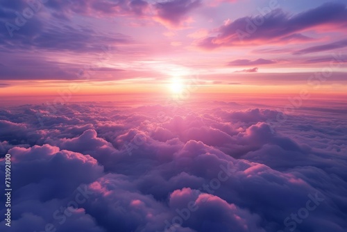Breathtaking aerial view above clouds at sunset Concept of heavenly beauty and ethereal landscapes