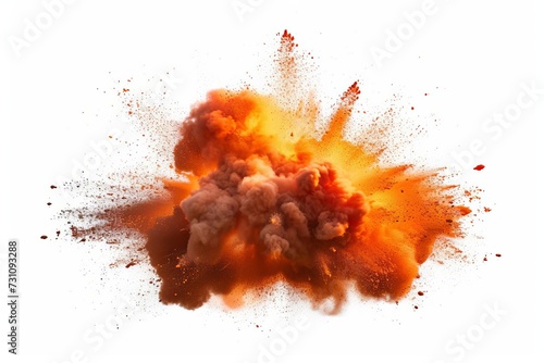 Dramatic explosion effect Isolated on a pristine white background Concept of power and energy photo