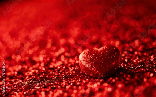 Romantic abstract glitter background with red sparkling hearts. Bokeh backdrop. Valentine's day concept