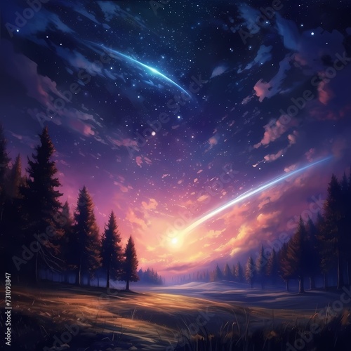 Meteor Shower Over a Forest Clearing