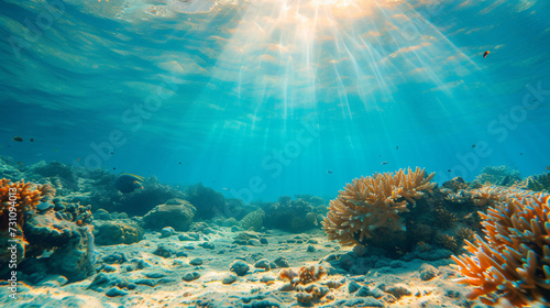 Underwater scene - Tropical seabed with reef.