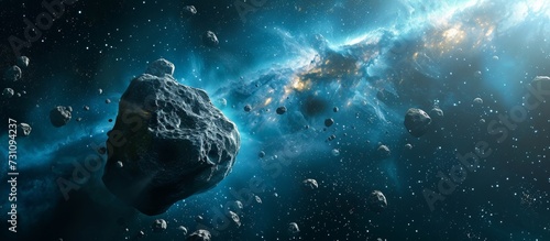 Concept in science fiction: Meteorites on remote planets and asteroids in far-off solar systems in deep space.