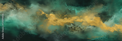 Abstract background art in rich dark green  silver and gold color