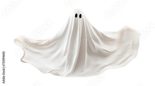 flying halloween ghost in a white sheet on transparent background 