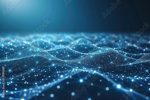 Blue abstract background with a network grid and interconnected particles Symbolizing connectivity Digital networks And complex systems in technology