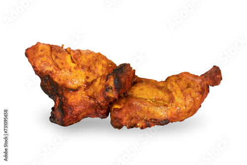bbq chicken tikka breast piece  isolated on white background, indian and Pakistani grilled chicken photo