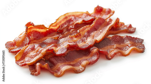 Delicious slices of crispy bacon on a white background.