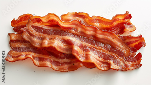 Delicious slices of crispy bacon on a white background.