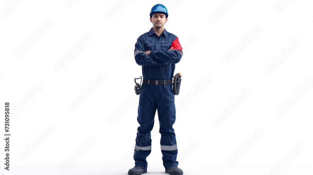 A Potrait of Happy Professional Confidential Engineer with Safety Equipment Isolated on a White Background. A Potrait of Happy Professional Confidential Engineer with Safety Equipment Isolated on a White Background.