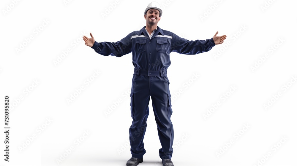 A Potrait of Happy Professional Confidential Engineer with Safety Equipment Isolated on a White Background. A Potrait of Happy Professional Confidential Engineer with Safety Equipment Isolated on a White Background.