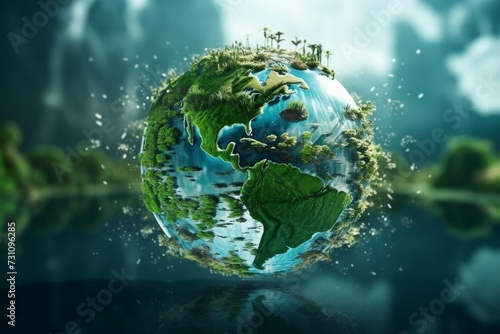 The sphere of water is integrated into the globe. Water resources protection concept. Water Day