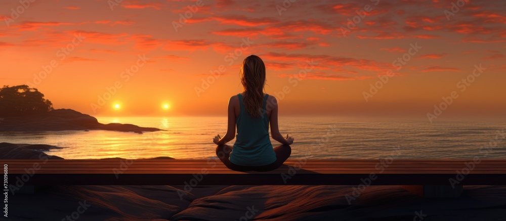 yoga practice and calm at sunset, meditation