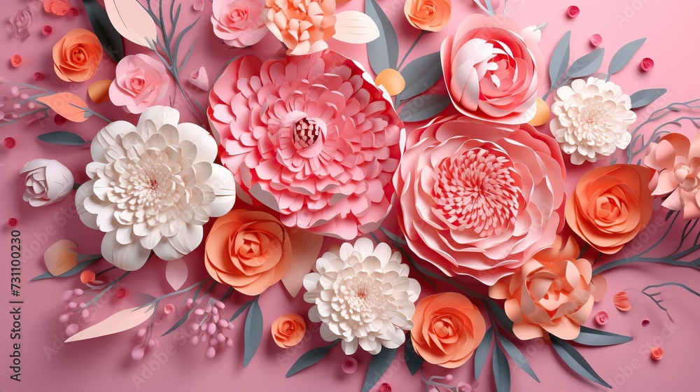 Spring flowers in paper cut style, banner design in pastel color. Spring flowers in paper cut style, banner design in pastel color.