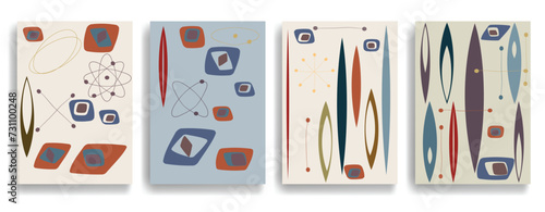 Vintage poster with mid century modern design elements . Wall art , home deco . Vector abstract shape.
