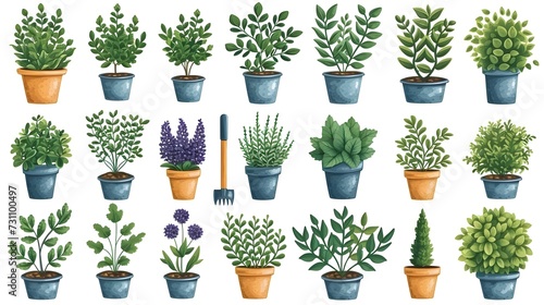 gardening clip art set, tools, plants, and outdoor elements