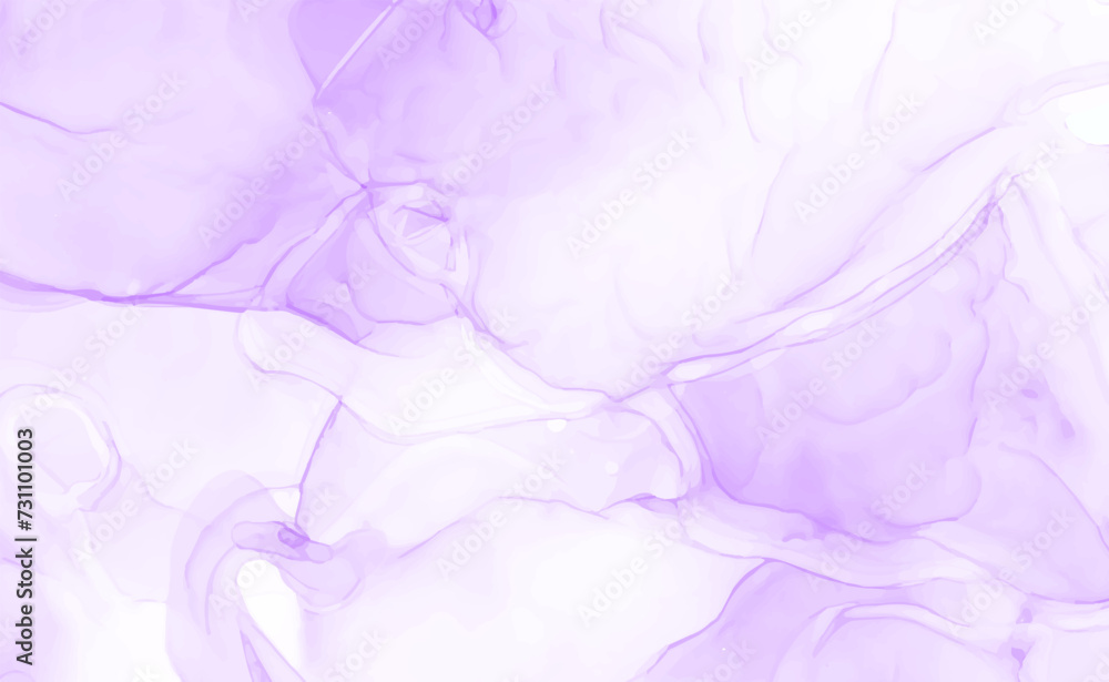 Light purple watercolor acrylic marble backgound. Vector abstract alcohol liquid texture in pastel color