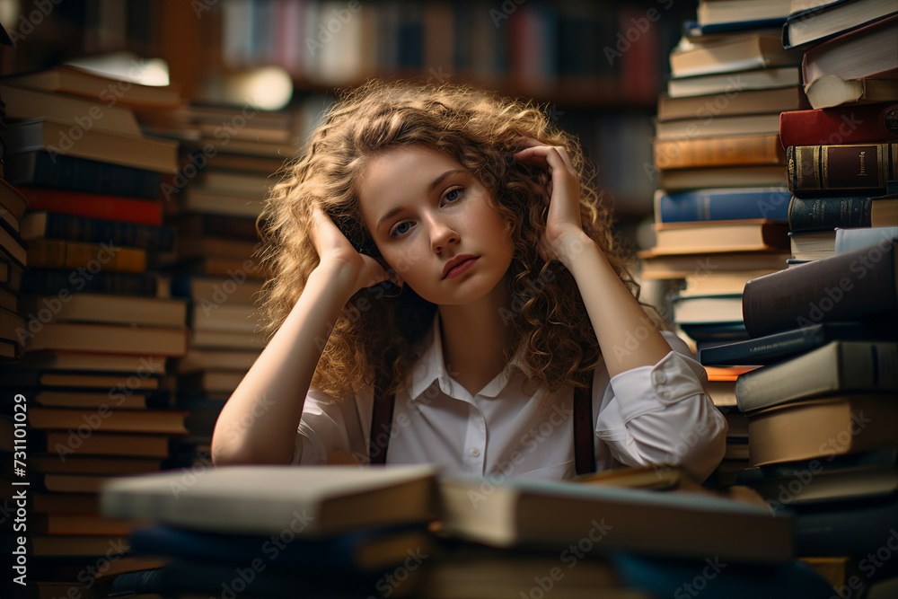 Generative AI technology conceptual picture World Book Day people reading book in big large library Generative AI technology conceptual picture World Book Day people reading book in big large library