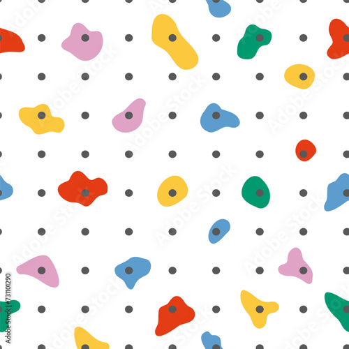 Obraz na płótnie Rock climbing wall seamless pattern. Vector holds for rock climbing on a grey wall in the gym, sport repeat background. w salonie