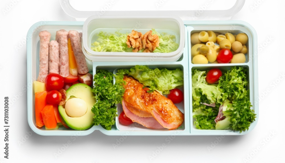 lunch in a white box, grilled chicken and vegetables lunch in a white box, grilled chicken and vegetables