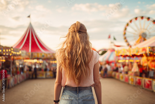 Fototapeta Naklejka Na Ścianę i Meble -  Generative AI picture summer festival with crowds of people colorful decorations Generative AI