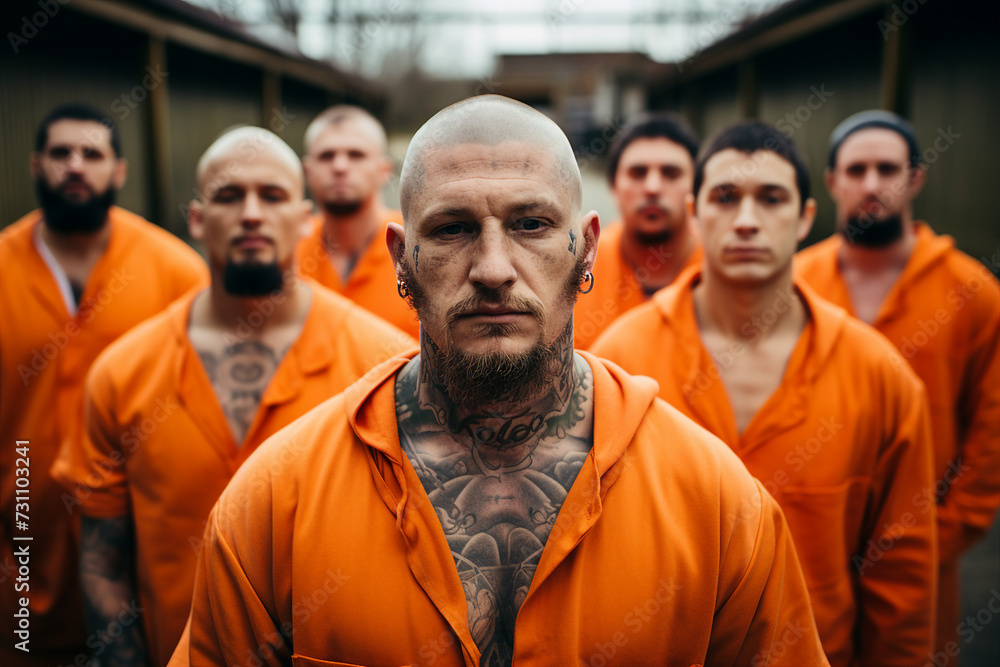 Generative AI picture restricted freedom concept prisoner in jail orange uniform criminal person