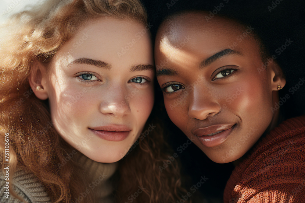 AI generated picture of beautiful happy people lgbt couple hugging cuddling enjoying time together